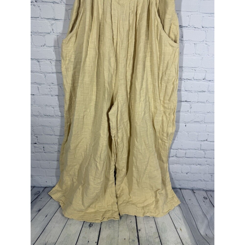 Free People Sun Drenched Overalls Large Yellow Cotton Wide Leg Relaxed Boho - Picture 10 of 16